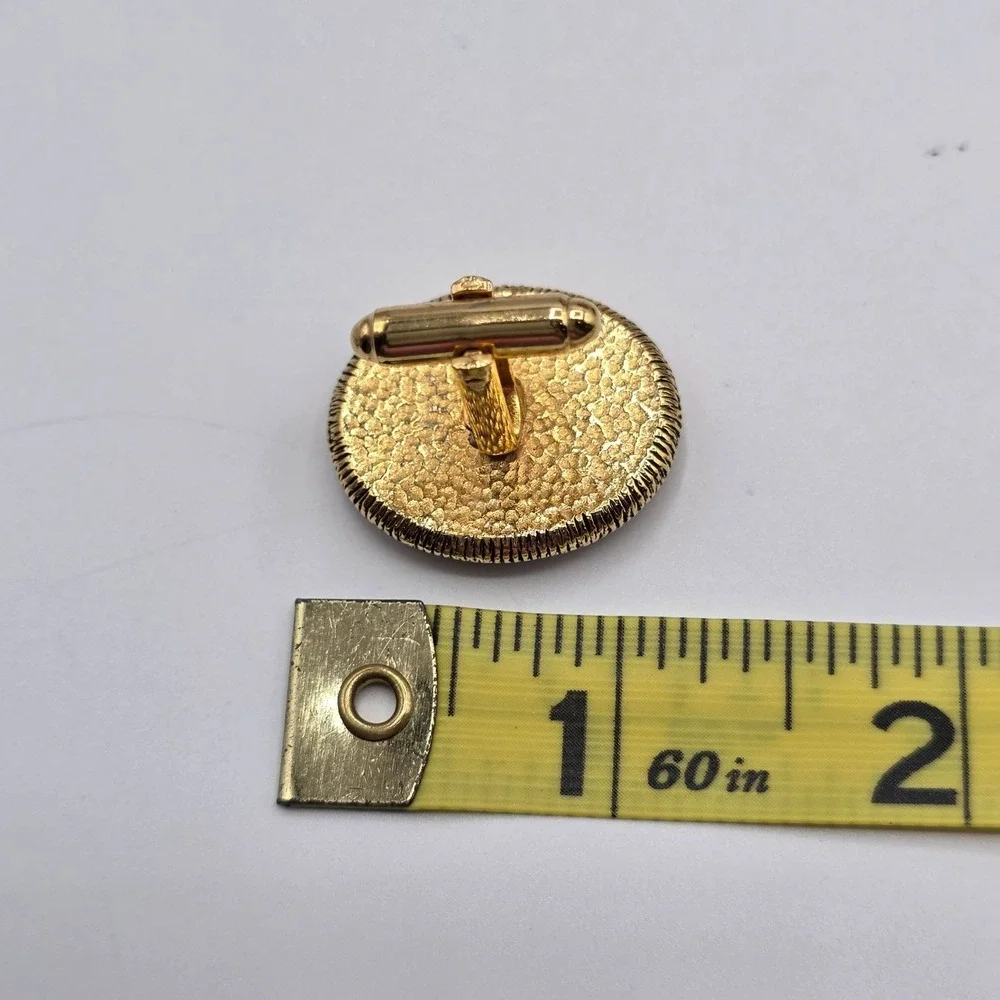 DANTE Cameo Cufflinks Boat Scene Roman Ship Oval Gold Tone Mens Formal Nautical